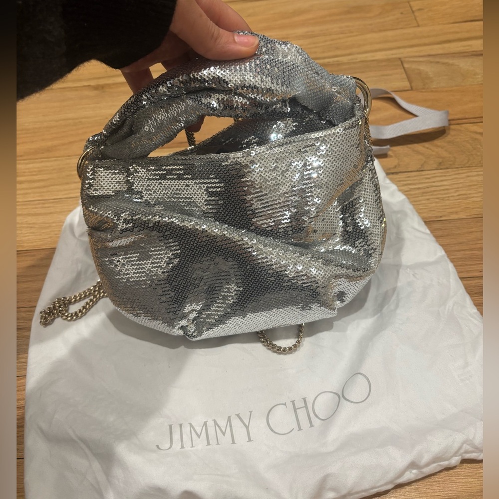 JIMMY CHOO Bonny Sequin Embellished Chain Crossbody Bag silver
